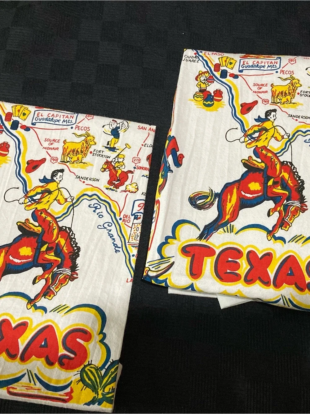 Texas souvenir Rodeo Printed Tea Towels - White with Red & Yellow Accents